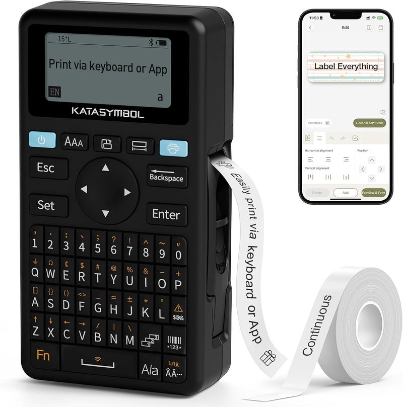 SUPVAN E11 Bluetooth Label Maker Machine, Support Keyboard & App with 40 Fonts and 650+ Icons, Rechargeable Inkless Labeler for Home, Kitchen, Office, School, Organization, Black - Image 1